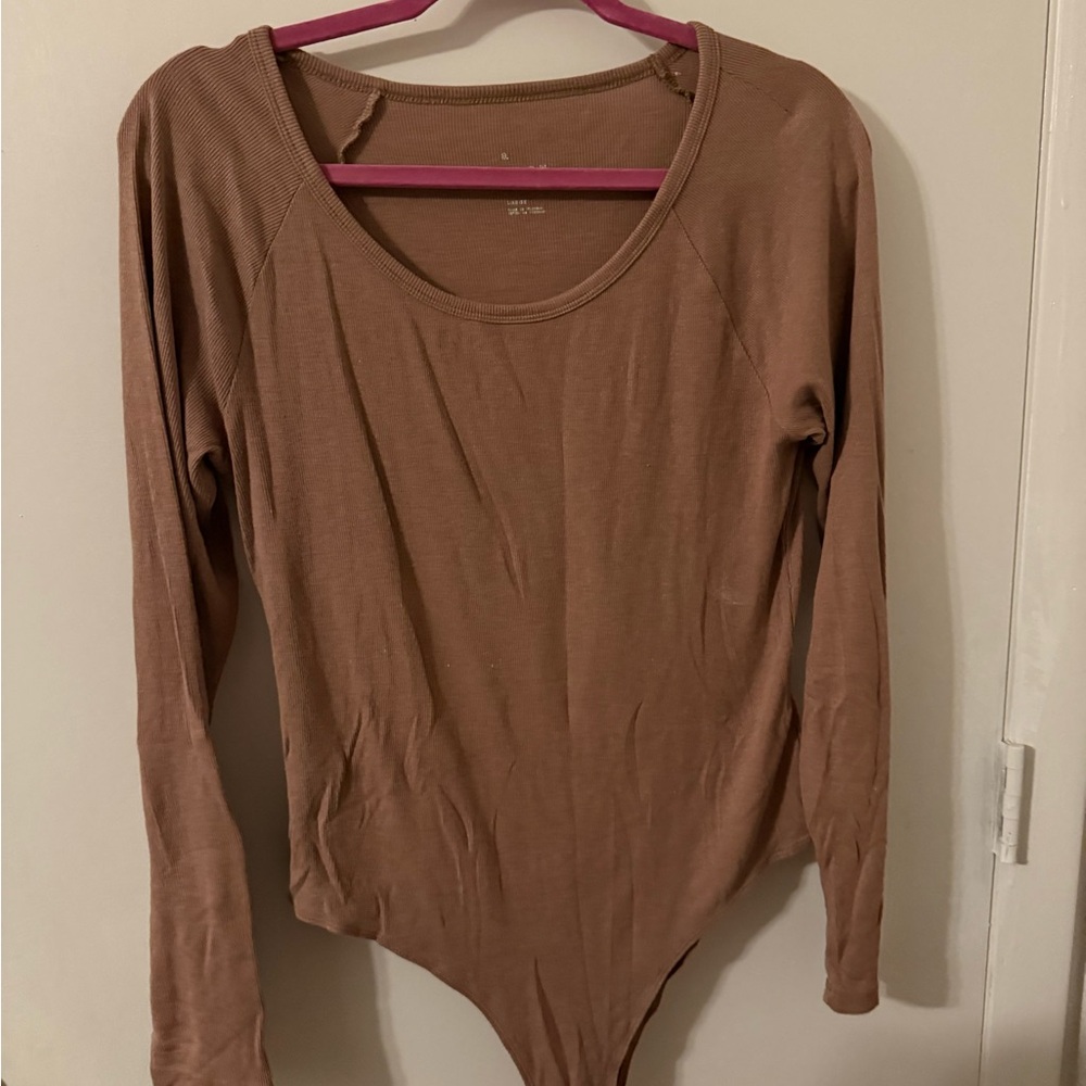 a new day Women's Tan Long Sleeve Bodysuit